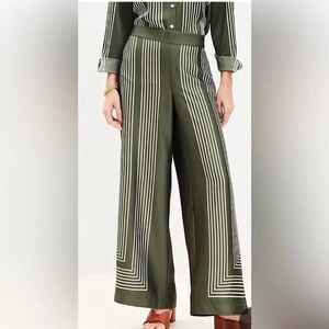 LOFT Forest Green Geometric Wide-Leg Pants